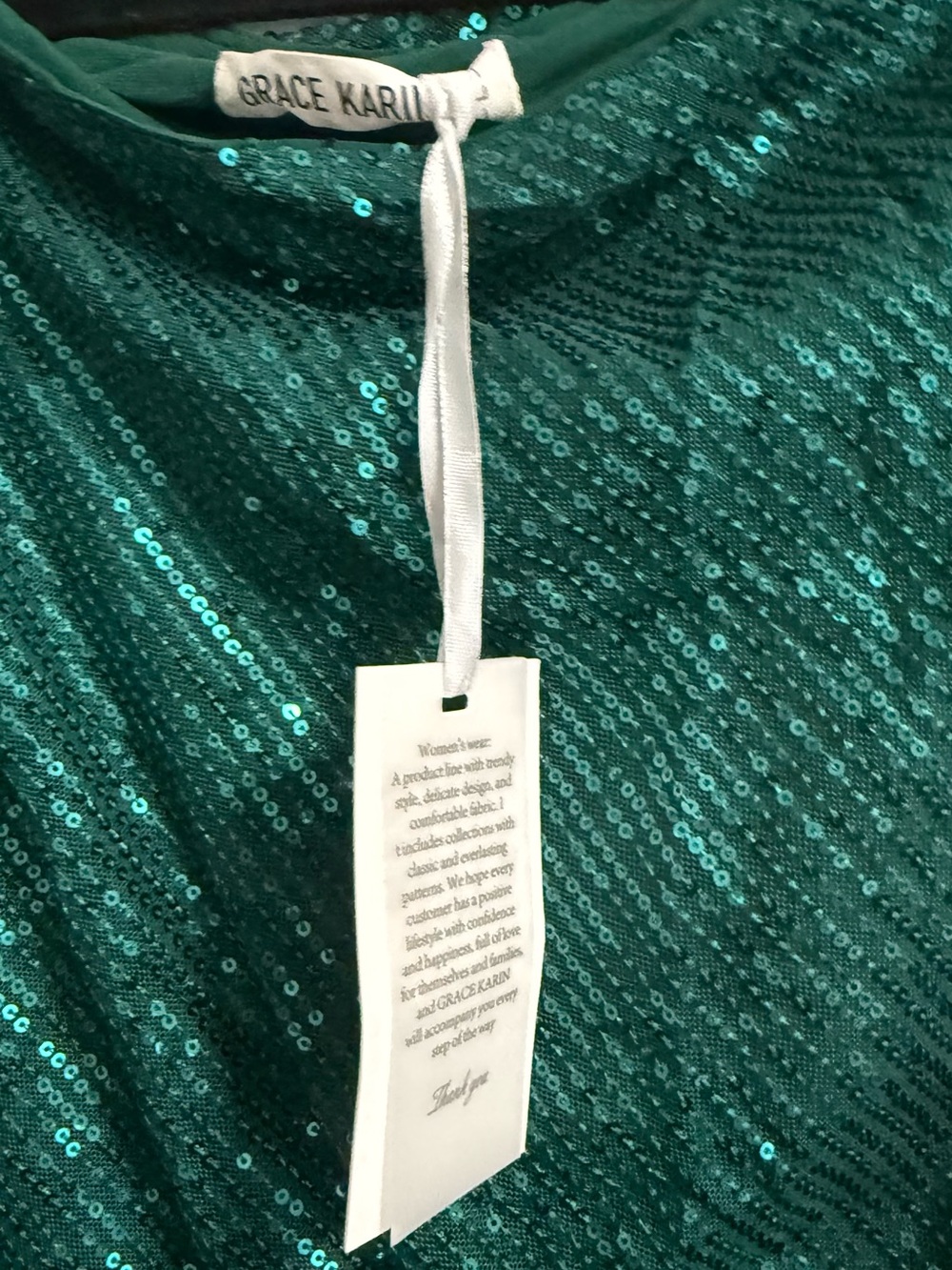 NWT Grace Karin Emerald Green Sequin One Shoulder Cocktail Dress L - Picture 10 of 12